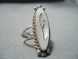 Beautiful Vintage Native American Navajo Turquoise Inlay Sterling Silver Tree Ring-Nativo Arts