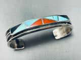 Cr Zunie Vintage Native American Zuni Turquoise Coral Sterling Silver Bracelet-Nativo Arts