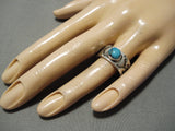 Important Native American Navajo Jeanette Dale Bisbee Turquoise Sterling Silver Ring-Nativo Arts