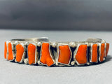 Astounding Native American Navajo Coral Sterling Silver Bracelet Signed-Nativo Arts