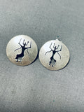Fascinating Vintage Signed Native American Navajo Sterling Silver Cermonial Dancer Earrings-Nativo Arts