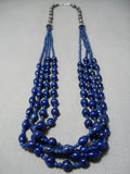 One Of The Best Vintage Native American Navajo Lapis Sterling Silver Necklace Old-Nativo Arts