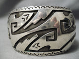 Heavy 100 Gram Vintage Navajo Geomtric Sterling Silver Native American Bracelet-Nativo Arts