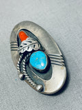 Important Vintage Native American Navajo Blue Gem Turquoise Sterling Silver Pin Signed-Nativo Arts