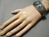 Native American Superior Vintage Garden Of Leaves Sterling Silver Green Turquoise Bracelet-Nativo Arts