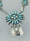 Gorgeous Vintage Native American Zuni Blue Gem Turquoise Sterling Silver Necklace-Nativo Arts