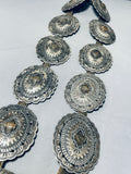 Important Vintage Native American Navajo Hand Tooled 1st Phase Coin Silver Concho Belt-Nativo Arts