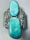 Museum Towering Vintage Native American Navajo Aqua Turquoise Sterling Silver Bracelet-Nativo Arts