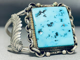 Squared Turquoise Vintage Native American Navajo Sterling Silver Leaf Bracelet-Nativo Arts