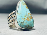 Enormous San Felipe Signed 8 Turquoise Sterling Silver Huge Ring-Nativo Arts