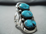 Exceptional Vintage Native American Navajo Old Kingman Turquoise Sterling Silver Ring-Nativo Arts