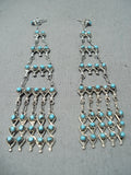 Fabulous Vintage Native American Zuni Turquoise Sterling Silver Chandelier Earrings-Nativo Arts