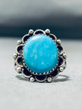 Dynamic Vintage Native American Navajo Blue Gem Turquoise Sterling Silver Ring Signed C. Bia-Nativo Arts