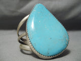 Stunning Vintage Native American Navajo Deep Blue Sea Turquoise Sterling Silver Bracelet-Nativo Arts