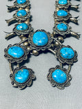 Blue Thunder Turquoise Vintage Native American Navajo Sterling Silver Squash Blossom Necklace-Nativo Arts