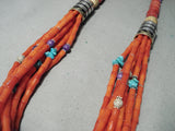 Native American Incredible Singer Coral Turquoise Sterling Silver Necklace-Nativo Arts