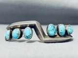 Amazing Vintage Native American Zuni 8 Kingman Turquoise Sterling Silver Bracelet-Nativo Arts