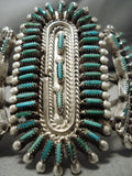 Native American Huge Museum Vintage Zuni Needlepoint Turquoise Sterling Silver Bracelet-Nativo Arts