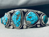 Heavy Museum Vintage Native American Navajo Blue Thunder Turquoise Sterling Silver Bracelet-Nativo Arts