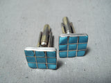 Superb Vintage Zuni Turquoise Sterling Silver Cuff Links Native American Old-Nativo Arts