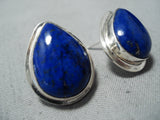 Tommy Jackson Famous Vintage Native American Navajo Midnight Lapis Sterling Silver Earrings-Nativo Arts