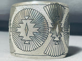 Huge Concho Native American Navajo Hand Tooled Sterling Silver Bracelet Cuff-Nativo Arts