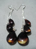 Beautiful Navajo Native American Amber Sterling Silver Earrings-Nativo Arts