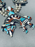 Native American Rare Vintage Navajo Inlay Turquoise Sterling Silver Squash Blossom Necklace-Nativo Arts