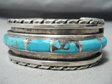 Heavy Vintage Native American Navajo Blue Diamond Turquoise Sterling Silver Bracelet-Nativo Arts