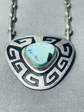 Superior Vintage Native American Navajo Turquoise Sterling Silver Geomtric Necklace-Nativo Arts