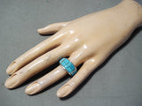 Superb Navajo Native American Turquoise Inlay Sterling Silver Ring-Nativo Arts