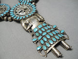 Larry Mos Begay Vintage Native American Navajo Turquoise Sterling Silver Squash Blossom Necklace-Nativo Arts