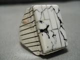 Incredible Vintage Native American Navajo White Buffalo Turquoise Sterling Silver Ring Old-Nativo Arts