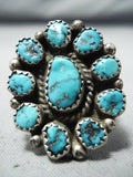 Maravelous Vintage Native American Navajo Turquoise Cluster Sterling Silver Ring Old-Nativo Arts