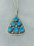 Marvelous Vintage Native American Navajo Signed 6 Kingman Turquoise Sterling Silver Necklace-Nativo Arts