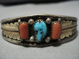 Native American Superior Vintage Duel Bead Turquoise Sterling Silver Bracelet Cuff Old-Nativo Arts
