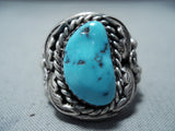 Magnificent Vintage Native American Navajo Morenci Turquoise Sterling Silver Ring Old-Nativo Arts