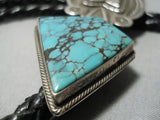 Opulent Vintage Native American Navajo Spiderweb Turquoise Sterling Silver Arrow Bolo Tie-Nativo Arts