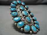 Fabulous Vintage Native American Navajo Blue Gem Turquoise Sterling Silver Ring-Nativo Arts