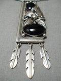 Best Biggest Vintage Native American Navajo Onyx Sterling Silver Leaf Necklace Huge!-Nativo Arts