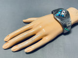 Native American One Of The Most Intricate Vintage Navajo Opal Sterling Silver Kachina Bracelet-Nativo Arts