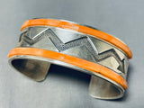 Native American Extremely Unique Zig Zag Orange Shell Sterling Silver Bracelet-Nativo Arts