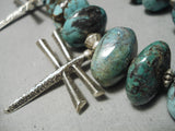 Heavy Cross Vintage Native American Navajo Turquoise Sterling Silver Squash Blossom Necklace-Nativo Arts