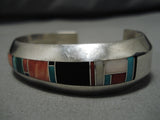 Vintage Native American Navajo Bracelet- Inlay Sterling Silver Turquoise Coral-Nativo Arts