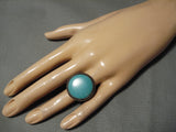 Huge Heavy Detailed Vintage Native American Navajo Men's Turquoise Sterling Silver Ring-Nativo Arts