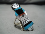 Exquisite Zuni Native American Turquoise Inlay Sterling Silver Maiden Ring-Nativo Arts