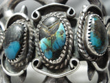 Heavy Bisbee Turquoise Vintage Native American Navajo Sterling Silver Thorn Bracelet Old-Nativo Arts