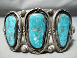 Thick Heavy Vintage Native American Navajo Old Morenci Turquoise Sterling Silver Bracelet-Nativo Arts