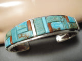 Exquisite Native American Navajo Royston Turquoise Coral Sterling Silver Bracelet-Nativo Arts