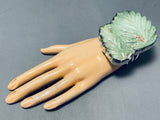 Biggest Hand Carved Green Turquoise Leaf Vintage Native American Navajo Sterling Silver Bracelet-Nativo Arts